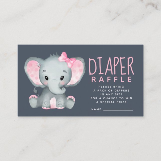 Cartão De Informações Gabinete de Raffle da Fralda de Elefante Rosa (Frente)