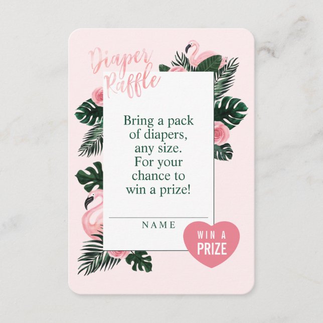 Cartão De Informações Gabinete de Raffle de Fraldas Flamingo Rosa Tropic (Frente)