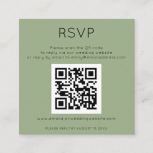 Cartão De Informações Gabinete RSVP de Casamento Verde Sage de Código QR