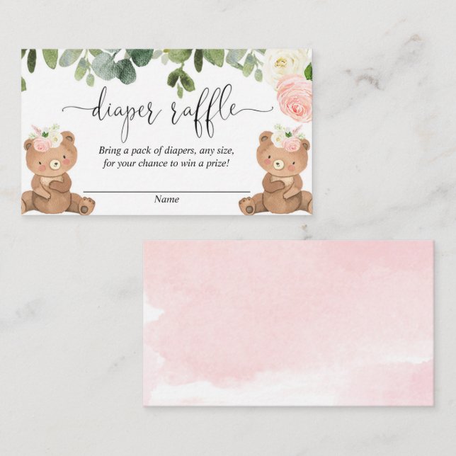 Cartão De Informações Garota gêmea ursinha rosa de fralda floral (Frente/Verso)