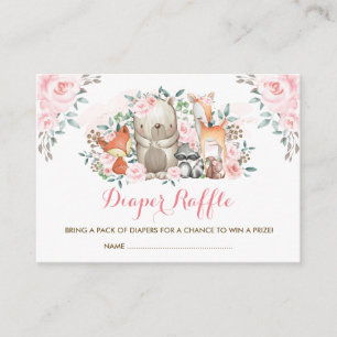 Cartão De Informações Garota Woodland Rosa Rosa Rosa Bebê Fralda Raffle