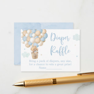 Cartão De Informações Garoto Azul Urso Chá de fraldas Fralda Raffle