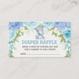 Cartão De Informações Garoto Elefante Azul Floral Bebê Fralda Raffle