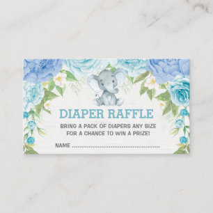 Cartão De Informações Garoto Elefante Azul Floral Bebê Fralda Raffle