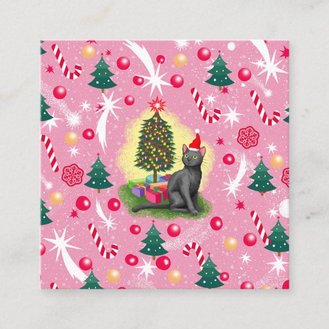 Cartão De Informações Gato de Natal Rosa (Frente)