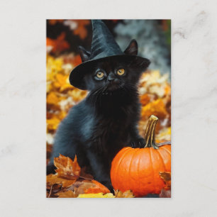 Cartão De Informações Gato Negro e Abóbora do Halloween
