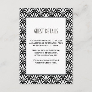 Cartão De Informações Gatsby Art Deco Black and White Guest Info