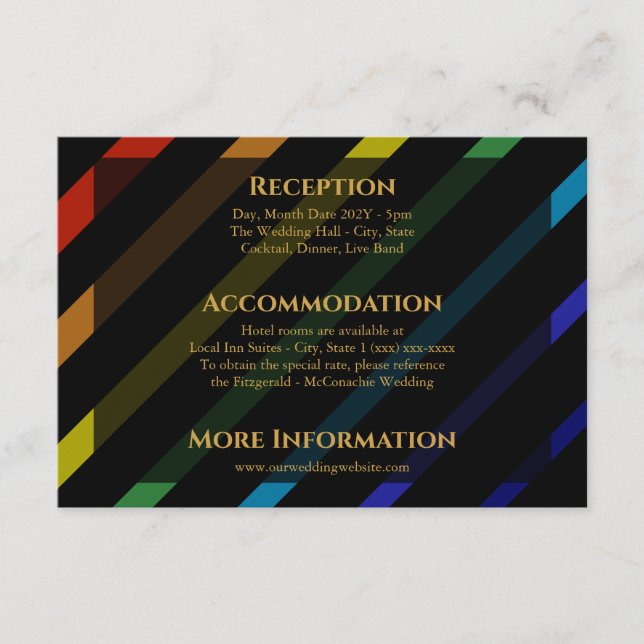 Cartão De Informações Gay Men Wedding Elegant Rainbow Enclosure Card (Frente)