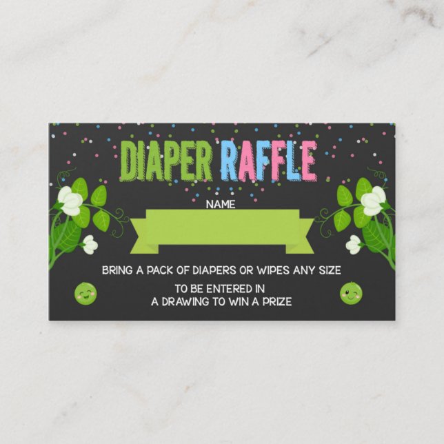 Cartão De Informações Gêmeos Revelam 2 Ervilhas em Fralda de Pod Raffle (Frente)