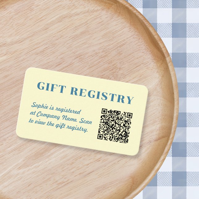 Cartão De Informações Gift Registry Qr Code Butter Yellow & Blue (Gift Registry Qr Code Butter Yellow & Blue Enclosure Card)