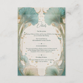 Cartão De Informações Gilded Age Art Nouveau Teal and Gold Wedding