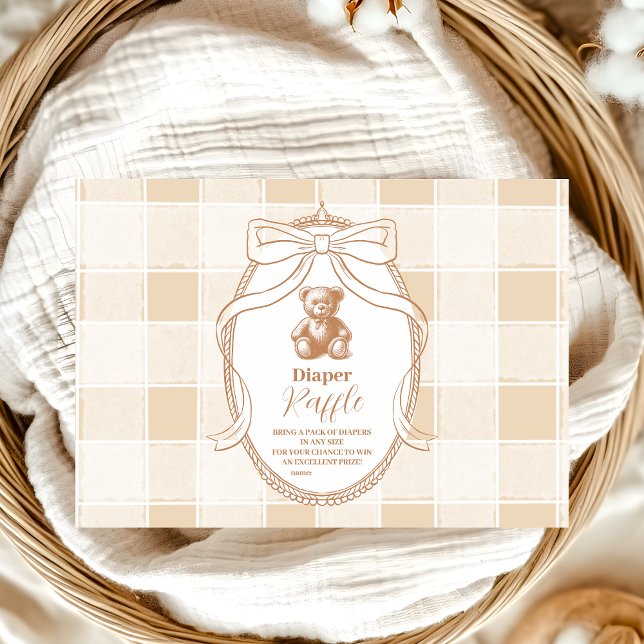 Cartão De Informações Gingham French Teddy Bear Diapper Raffle (Criador carregado)