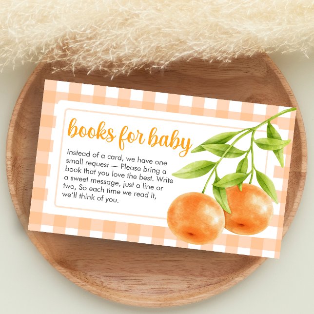 Cartão De Informações Gingham Orange Baby Shower Books for Baby (Little Cutie Orange Baby Shower Books for Baby)