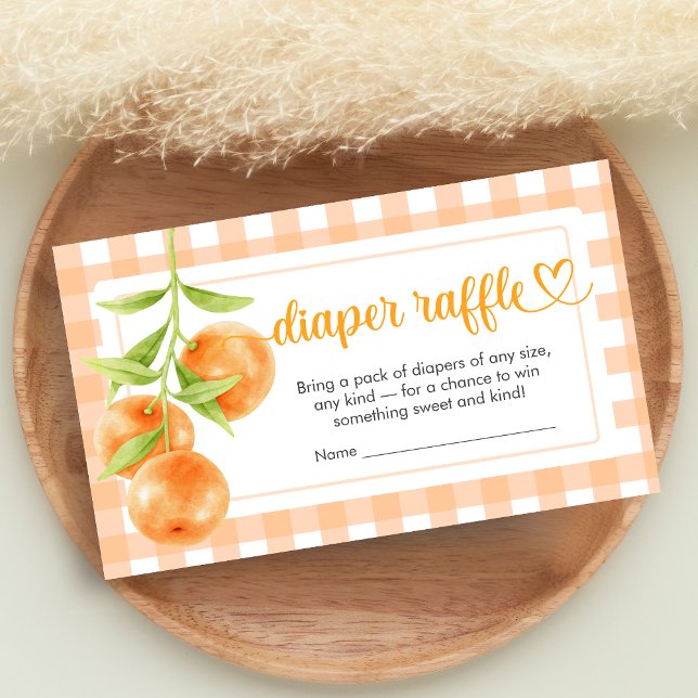 Cartão De Informações Gingham Orange Baby Shower Diaper Raffle (Little Cutie Orange Baby Shower Diaper Raffle)