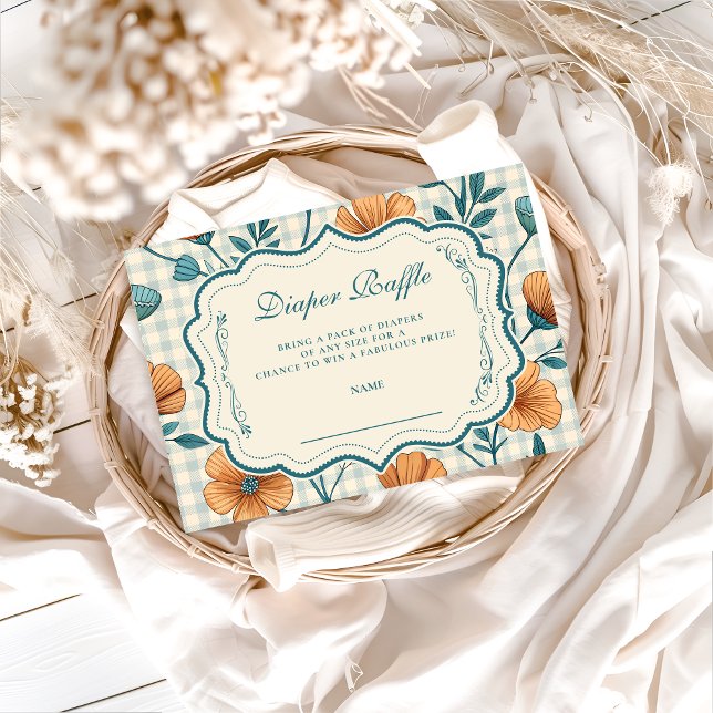 Cartão De Informações Gingham Peach Floral Diapper Raffle (Criador carregado)