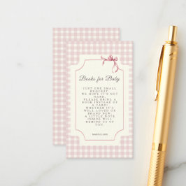 Cartão De Informações Gingham rosa com solicitação de livro de Chá de fr