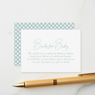 Cartão De Informações Gingham teal, livros bonitos e simples para chá de