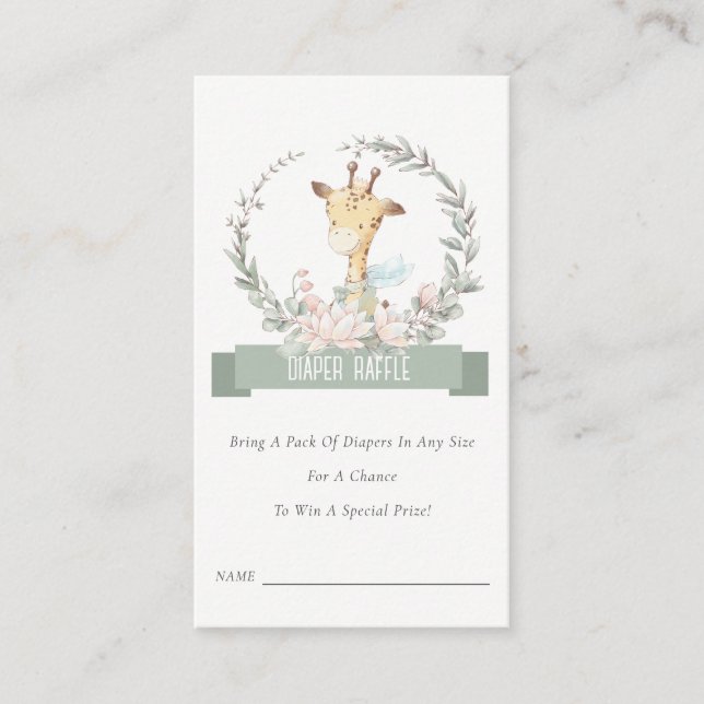 Cartão De Informações Giraffe Floral Fralda Raffle Chá de fraldas (Frente)