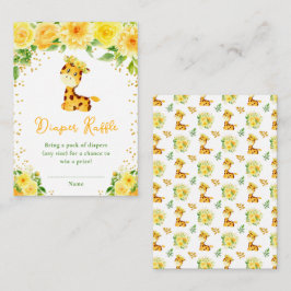 Cartão De Informações Giraffe Yellow Floral Chá de fraldas Fralda Raffle