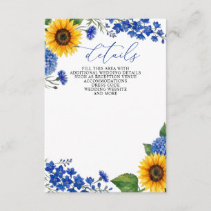 Cartão De Informações Girassóis Florais Azul Real Casamento Moderno