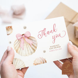 Cartão De Informações Girl Pink Bow Shell Baby Shower Thank You Card