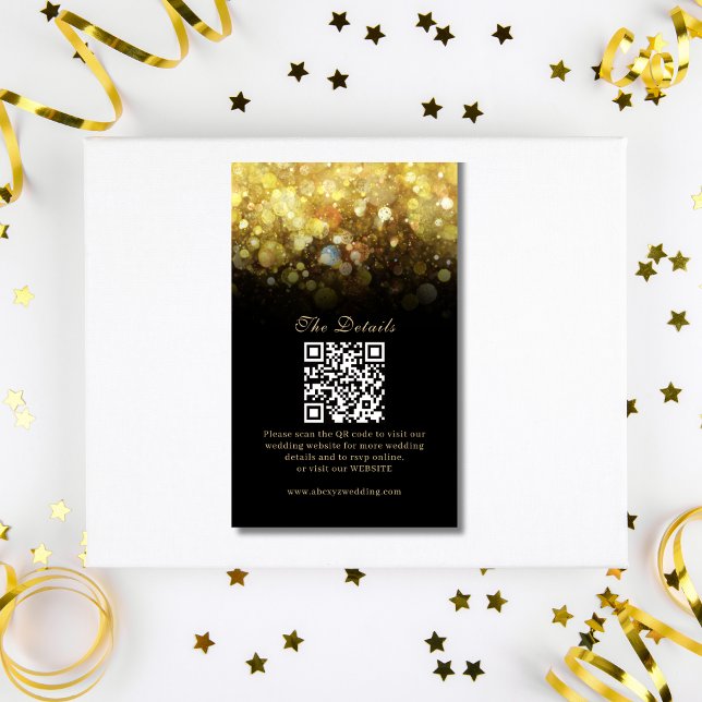 Cartão De Informações Glam Black Dourado Glitter Modern Weds ( Glam Black Gold Glitter Modern Wedding  Enclosure Card )