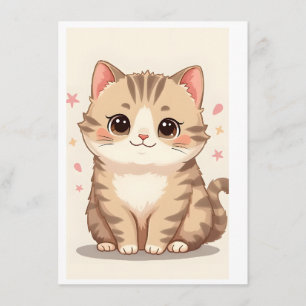 Cartão De Informações Gleeful Cat: Bela Arte Kawaii Kitten para Qualquer