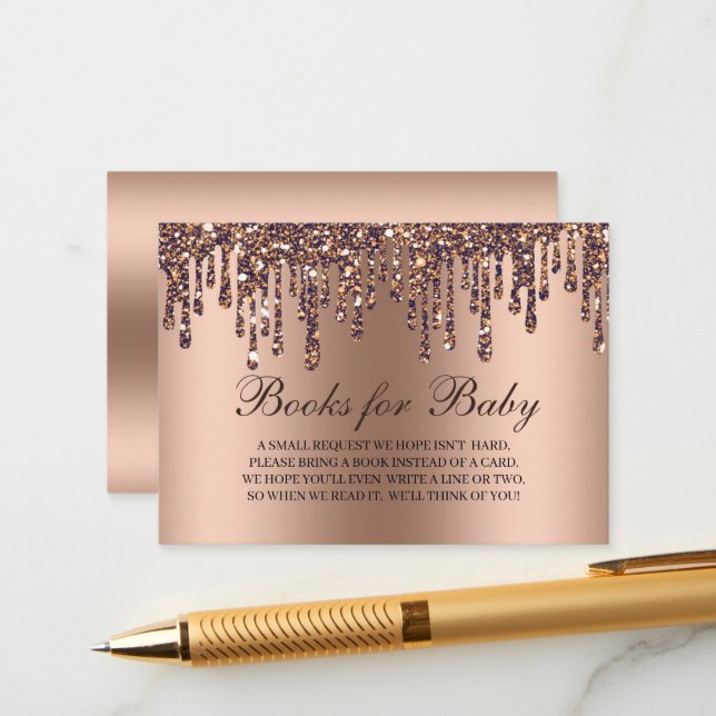 Cartão De Informações Glitter Glitter Livros De Chá de fraldas De Bronze (Frente/Verso In Situ)