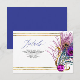 Cartão De Informações Glitter Gold Blue Purple Peacock Plume Wedding