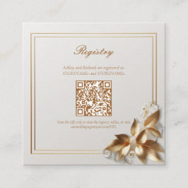 Cartão De Informações Gold Botanical Wedding Registry QR Code