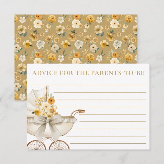Cartão De Informações Gold Floral Carriage Baby Shower Advice Card (Frente/Verso)