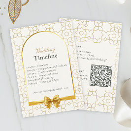Cartão De Informações Gold Geometric Wedding Timeline Cards with QR Code