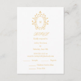 Cartão De Informações Gold RSVP card Monogram With 2 Entree Choice