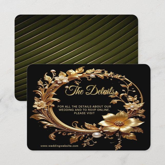 Cartão De Informações Golden Floral Ornate Frame Detail (Frente/Verso)
