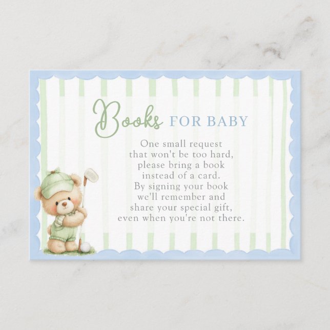 Cartão De Informações Golf Baby Shower Books for Baby Card (Frente)