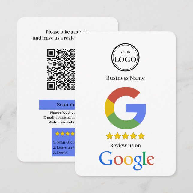 Cartão De Informações Google Review With QR Code Link Business Card (Frente/Verso)