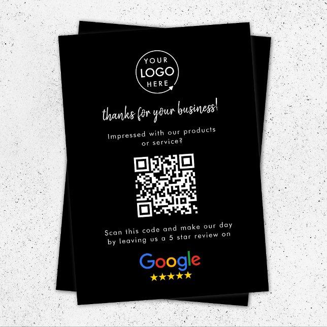 Cartão De Informações Google Reviews Business Rating Link QR Code Preto (Google Review interactive QR code enclosure cards branded with your company logo.)