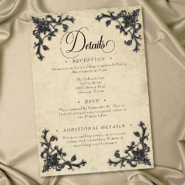 Cartão De Informações Gothic Black Tan Parchment Filigree Heart Wedding