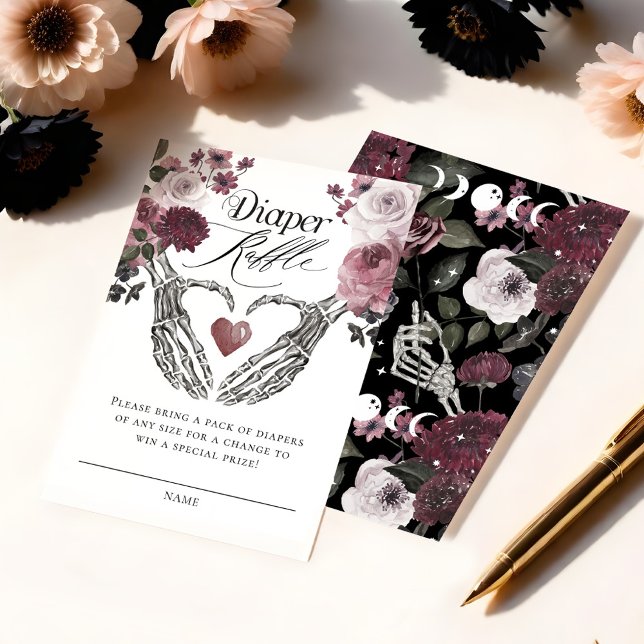 Cartão De Informações Gótica Floral Esqueleto Mãos Fralda Bebê Raffle (Gothic Floral Skeleton Hands Baby Diaper Raffle Enclosure Card)