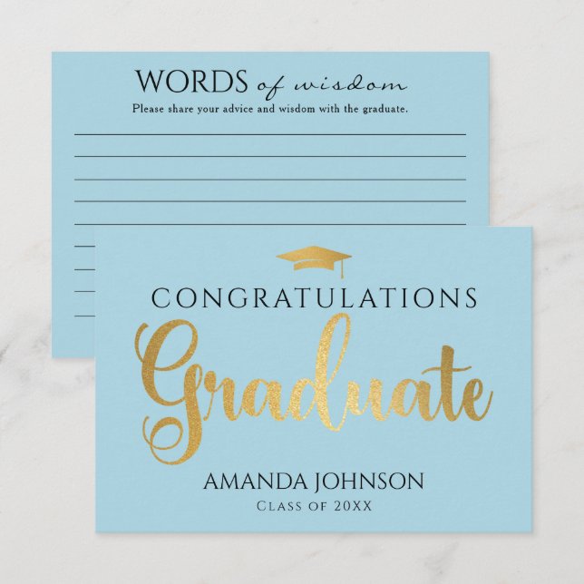 Cartão De Informações Graduação Blue Gold Graduate Palavras de Sabedoria (Frente/Verso)