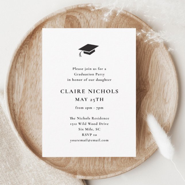 Cartão De Informações Graduação de Foto Vertical Moderna (Simple black and white graduation invitation enclosure cards.)