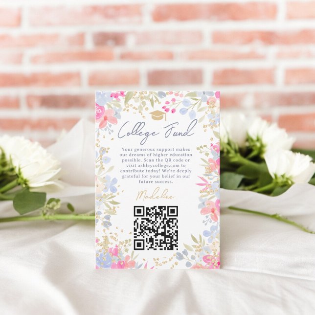 Cartão De Informações Graduação de fundos universitários de flores silve (Garden pastel wildflowers college fund graduation enclosure card)