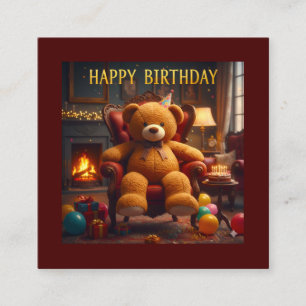 CARTÃO DE INFORMAÇÕES GRANDE URSO DE PELÚCIA FELIZ ANIVERSÁRIO