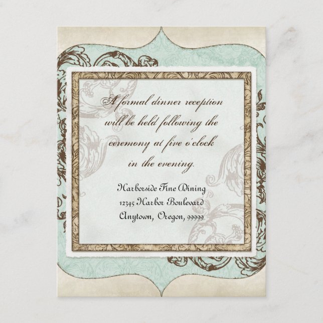 Cartão De Informações Gravuras Florais com Ondulações Antigas para Casam (Frente)