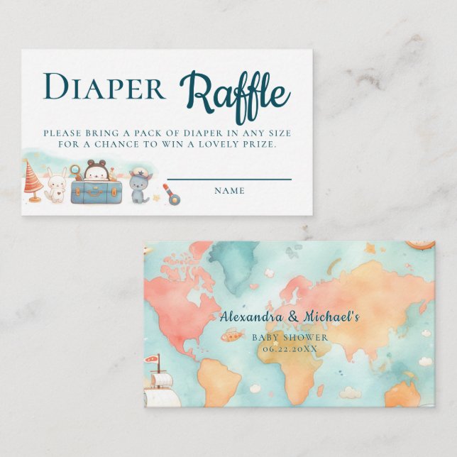 Cartão De Informações Greatest Adventure Teal Diaper Raffle Baby Shower (Frente/Verso)
