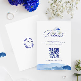 Cartão De Informações Grécia Santorini Detalhe de Casamento de Aquarela
