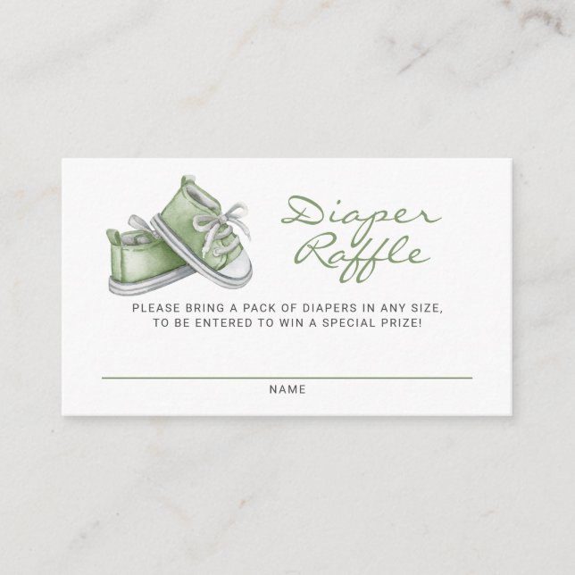 Cartão De Informações Green Baby Booties Chá de fraldas Fralda Raffle (Frente)