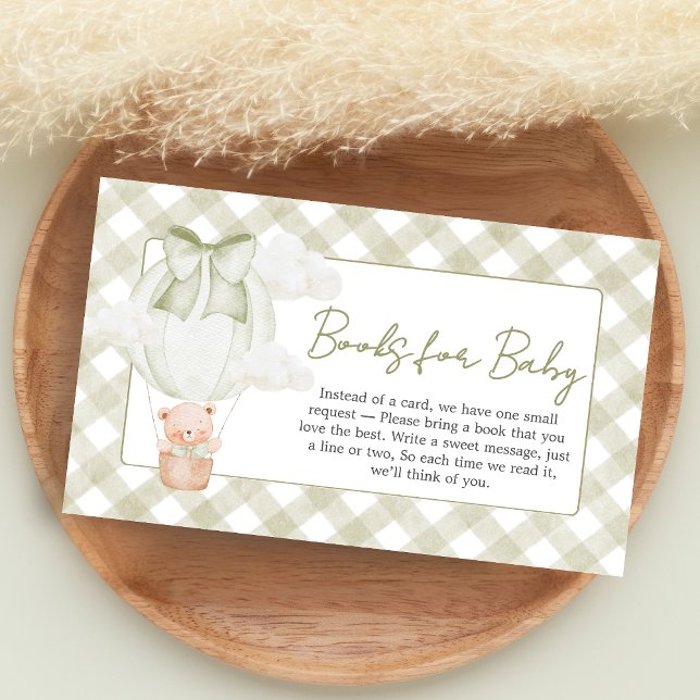 Cartão De Informações Green Bear Bearly Wait Baby Shower Books for Baby (Sage Green Bear Hot Air Balloon Baby Shower Books for Baby)