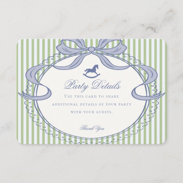 Cartão De Informações Green Coquette Bow Rocking Horse Details (Frente)