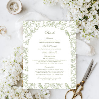 Cartão De Informações Green Floral and Bird Toile Enclosure Cards